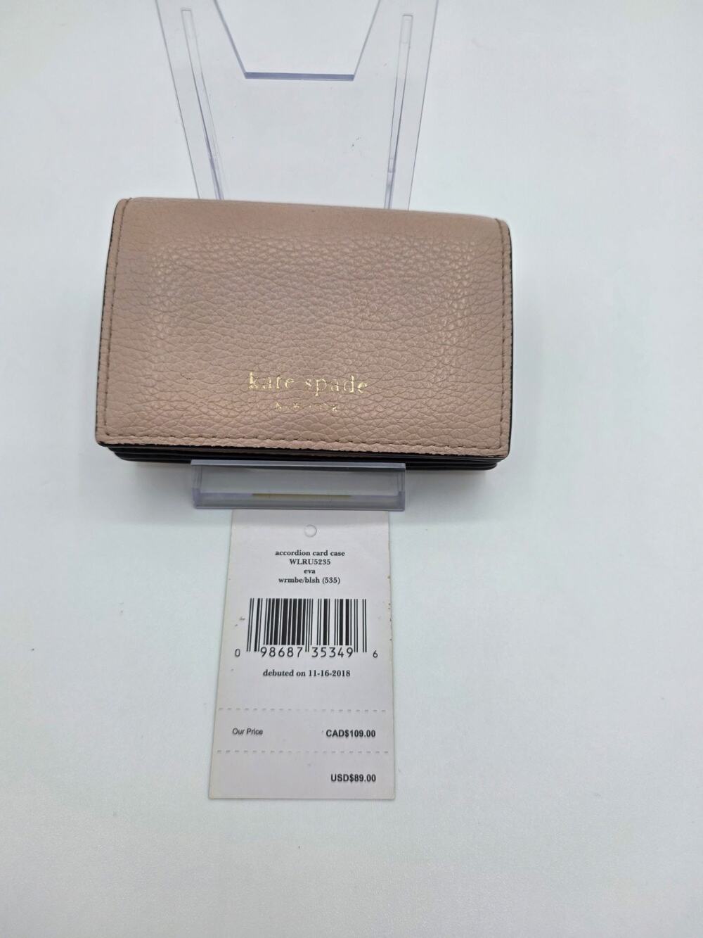 Kate Spade Eva Accordion Card Case WLRU5235 Pebbled Leather Blush Wallet EUC